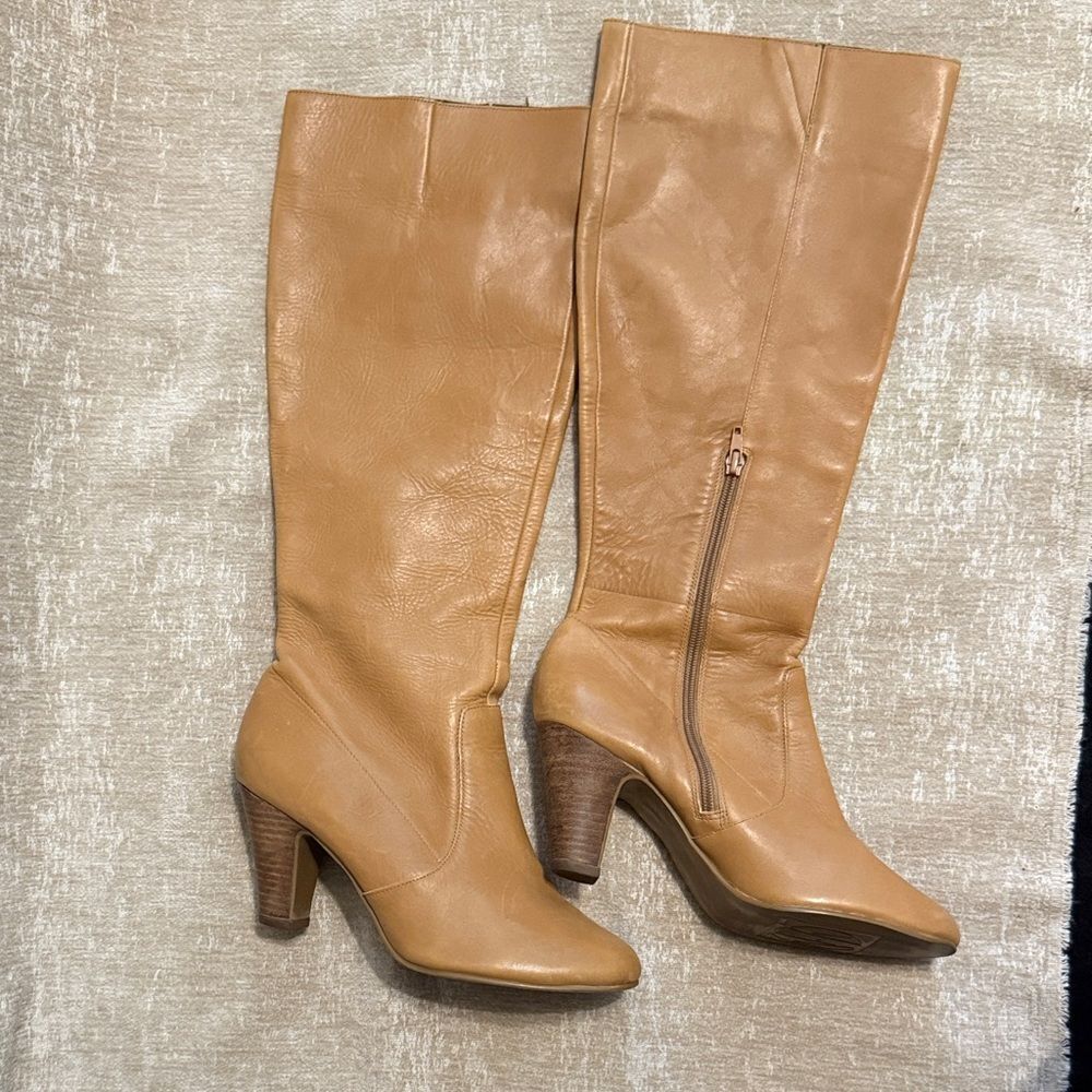 Via Neroli Camel Knee High Heeled Boots